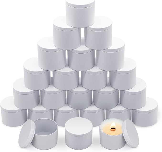 YJHSS 24 Pack 4 oz White Candle Tins with Lids, Tinplate
