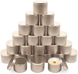 YJHSS 24 Pack 8 oz Champagne Gold Candle Tins with Lids, Tinplate