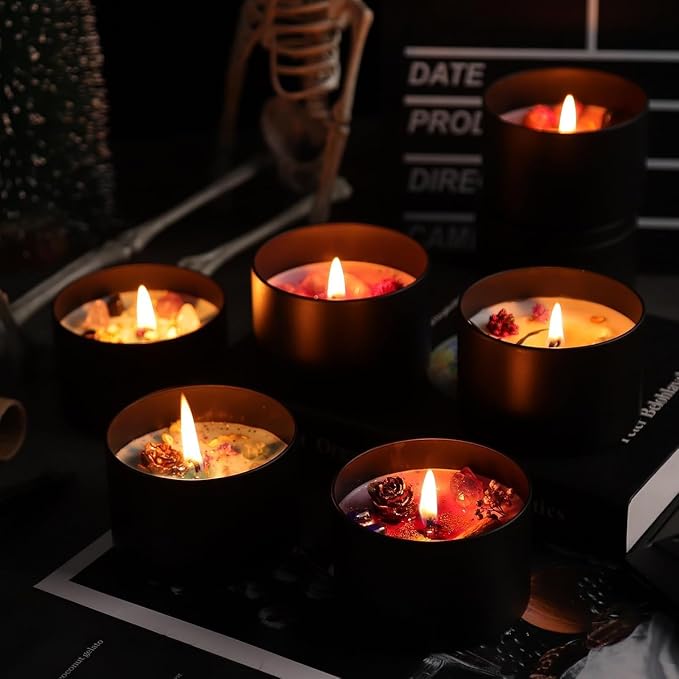 YJHSS 24 Pack 8 oz Black Candle Tins with Lids, 3.15 x 2.35 in