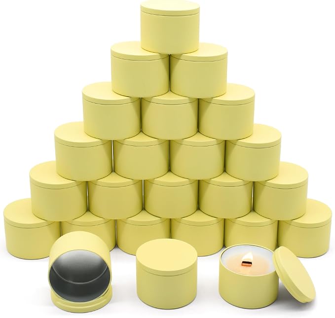 YJHSS 24 Pack 8 oz Yellow Candle Tins with Lids, Tinplate