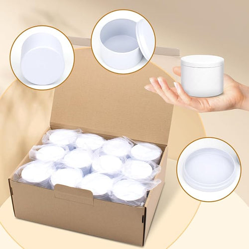 YJHSS 24 Pack 4 oz White Candle Tins with Lids, Tinplate