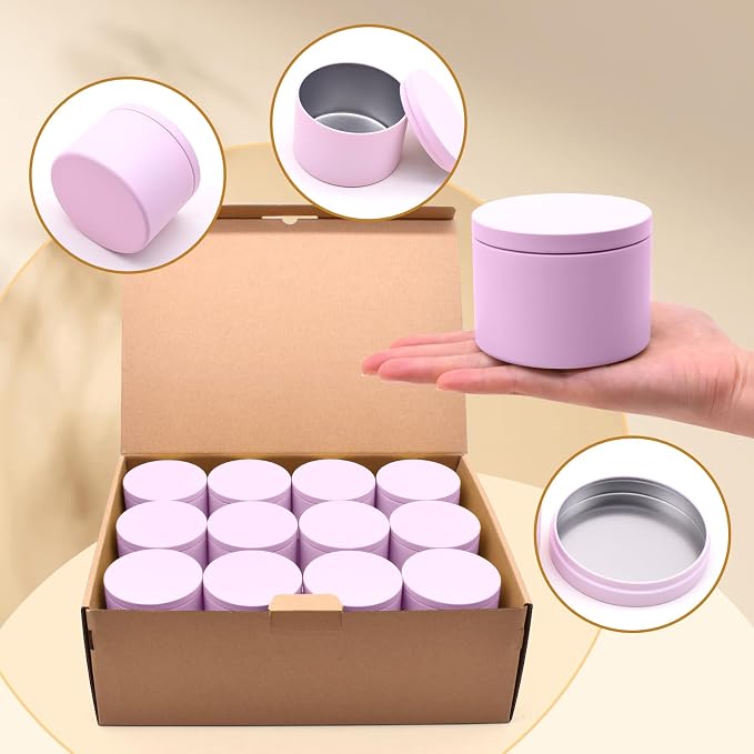 YJHSS 24 Pack 8 oz Pink Candle Tins with Lids, Tinplate
