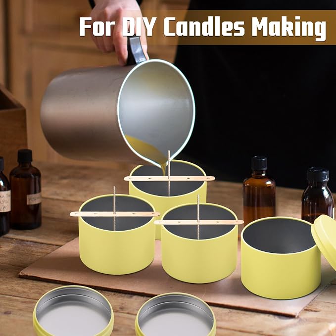 YJHSS 24 Pack 8 oz Yellow Candle Tins with Lids, Tinplate