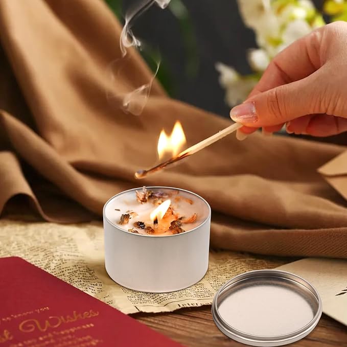 YJHSS 24 Pack 8 oz Champagne Gold Candle Tins with Lids, Tinplate
