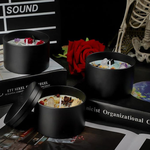 YJHSS 24 Pack 8 oz Black Candle Tins with Lids, 3.15 x 2.35 in