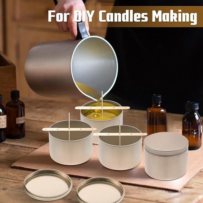 YJHSS 24 Pack 8 oz Champagne Gold Candle Tins with Lids, Tinplate
