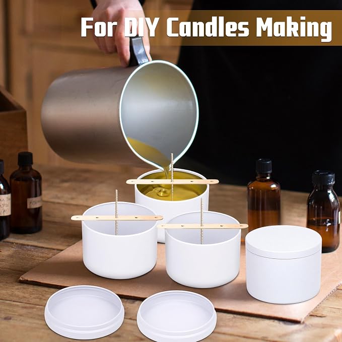 YJHSS 24 Pack 4 oz White Candle Tins with Lids, Tinplate