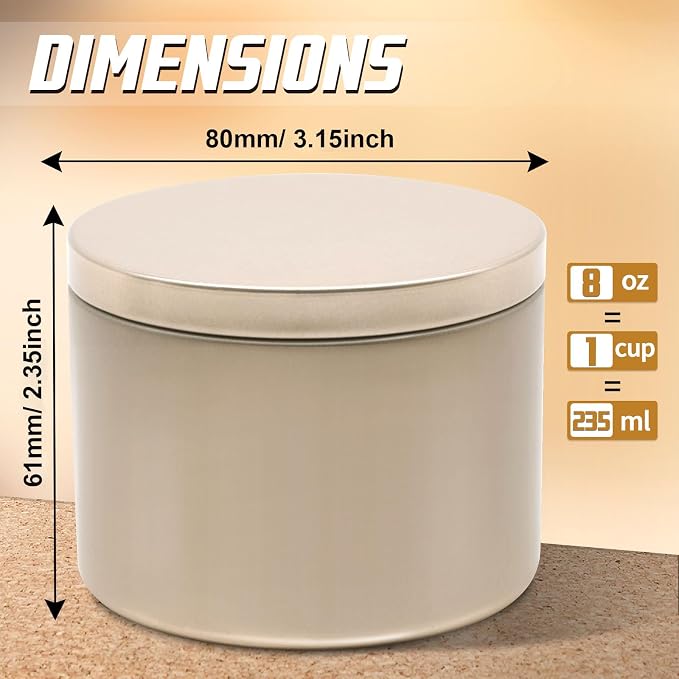 YJHSS 24 Pack 8 oz Champagne Gold Candle Tins with Lids, Tinplate