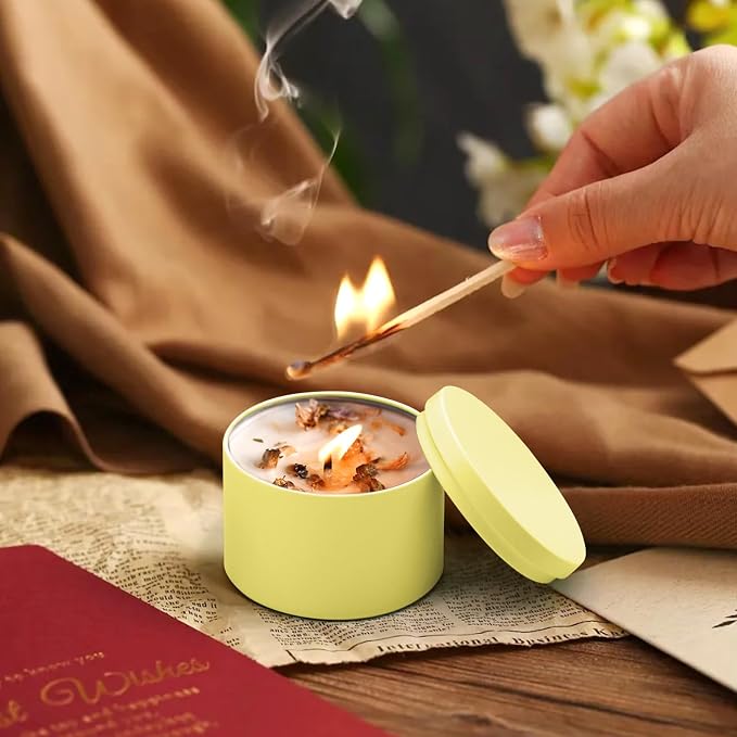YJHSS 24 Pack 8 oz Yellow Candle Tins with Lids, Tinplate