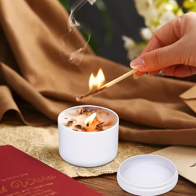 YJHSS 24 Pack 4 oz White Candle Tins with Lids, Tinplate