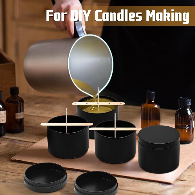YJHSS 12 Pack 16 oz Black Candle Tins with Lids, 4.13 x 3.15 in