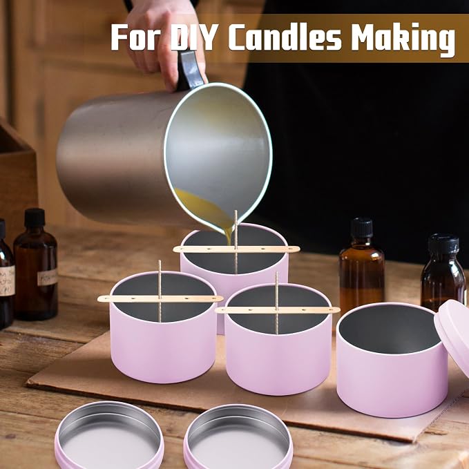 YJHSS 24 Pack 8 oz Pink Candle Tins with Lids, Tinplate