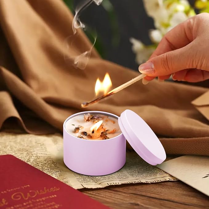 YJHSS 24 Pack 8 oz Pink Candle Tins with Lids, Tinplate